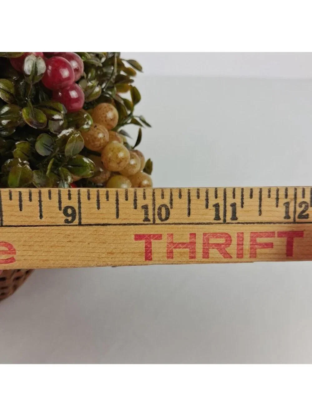 MCM Faux Fruit in a Woven Basket w/ Lacquered Fruit-Grapes, Apples, and Pears